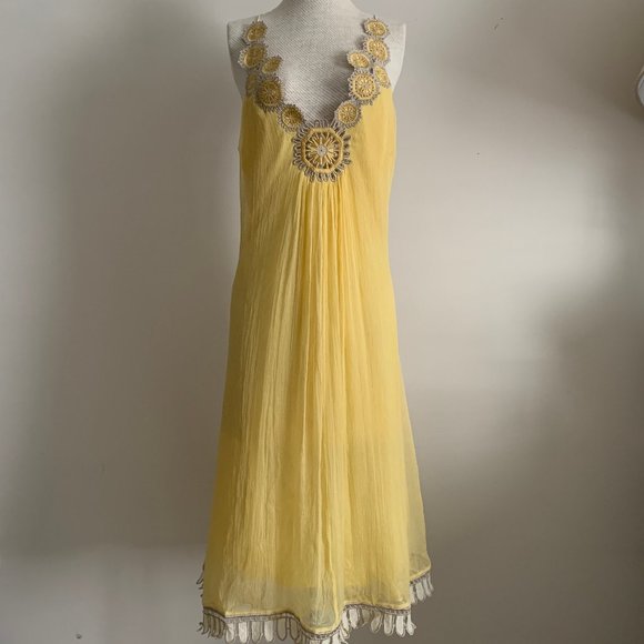 Embroidered, Yellow Silver Silk Dress - Picture 1 of 7